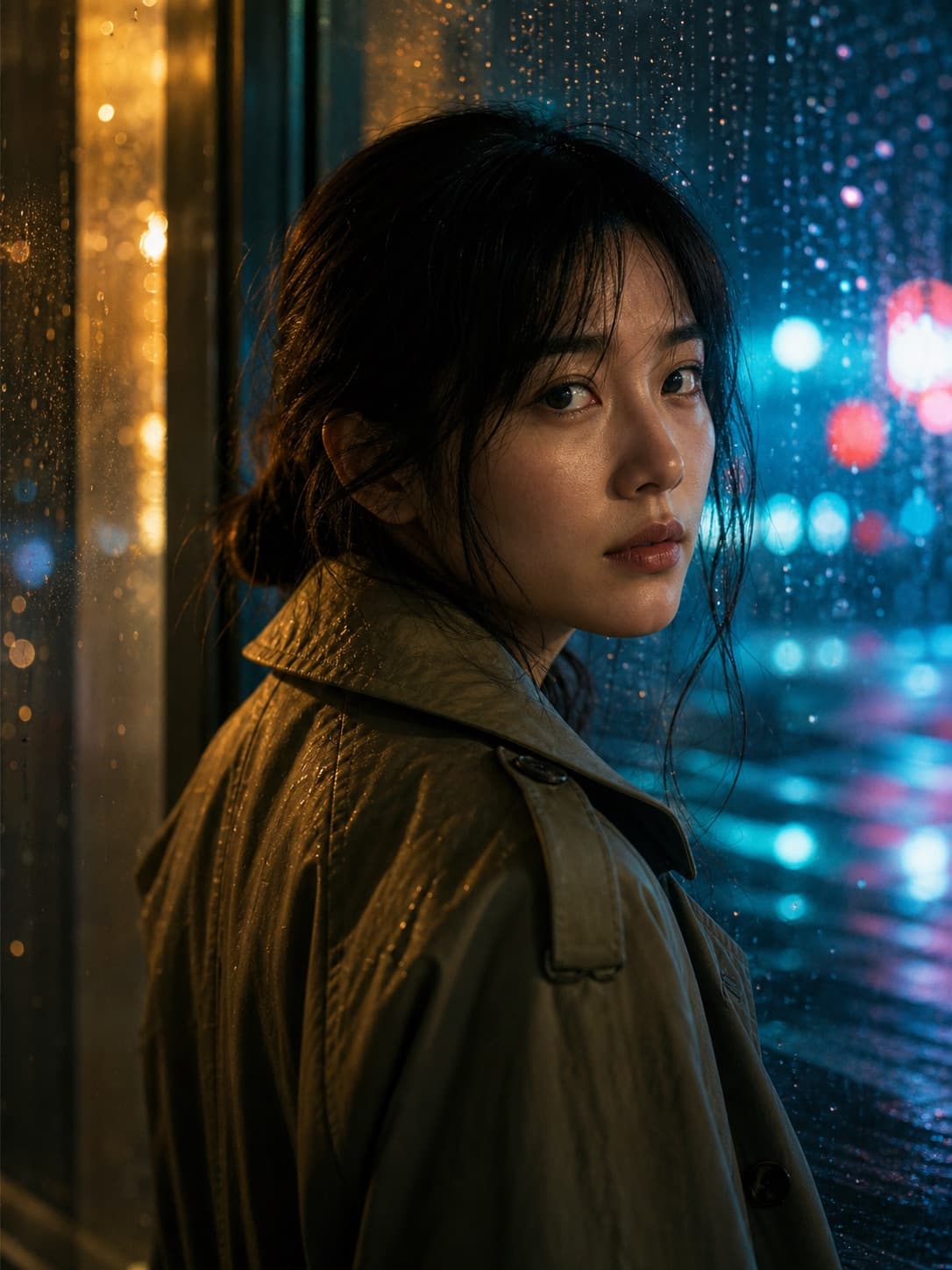 Rainy Neon Cinematic Portrait